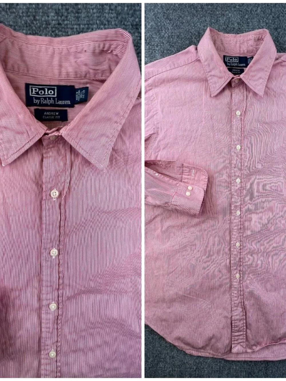 Polo By Ralph Lauren Button Up Men Red Stripe Andrew Classic Fit 16.5 34 35